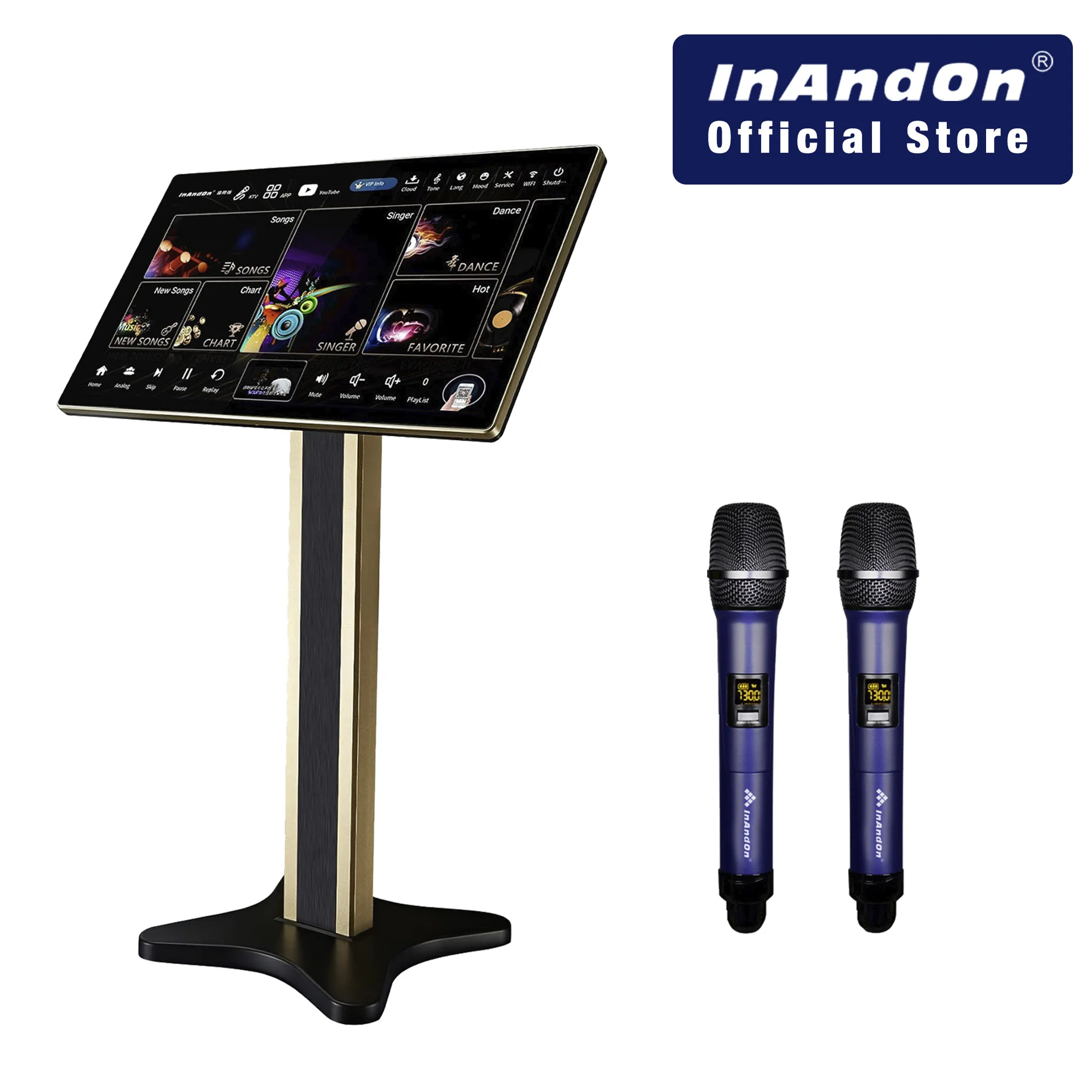 

InAndOn KV-HT215 Karaoke Machine 4in1 KTV System 21.5" Touch Screen 2 Wireless Mics YouTube Cloud Library Bluetooth WiFi