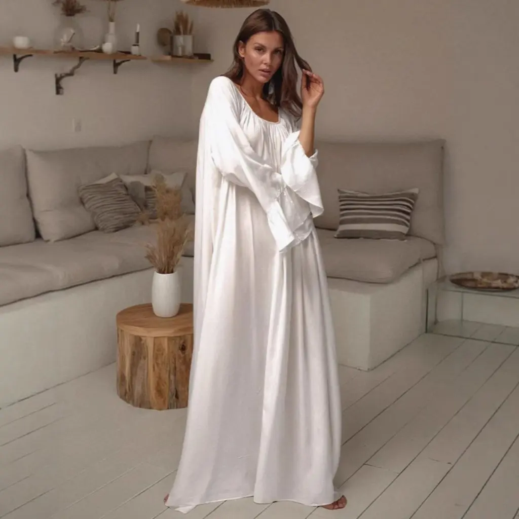 Vestido feminino estilo preguiçoso cor sólida vestido solto elegante vestido maxi casual para todas as estações