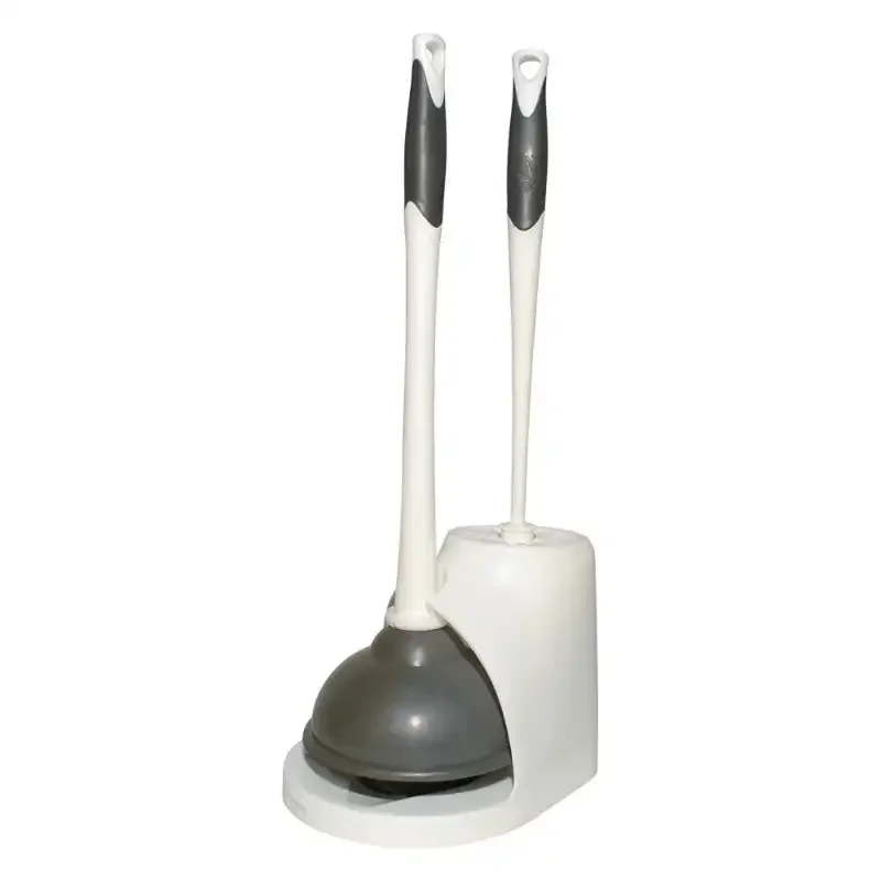 Toilet Plunger and Bowl Brush Combo Set with Caddy, White