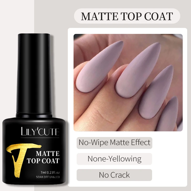 LILYCUTE 7ML Matte Top Coat  Base And Top Coat No Wipe Gel Nail Polish Vernis Semi Permanent UV Nail Gel Polish Nail Art Tools