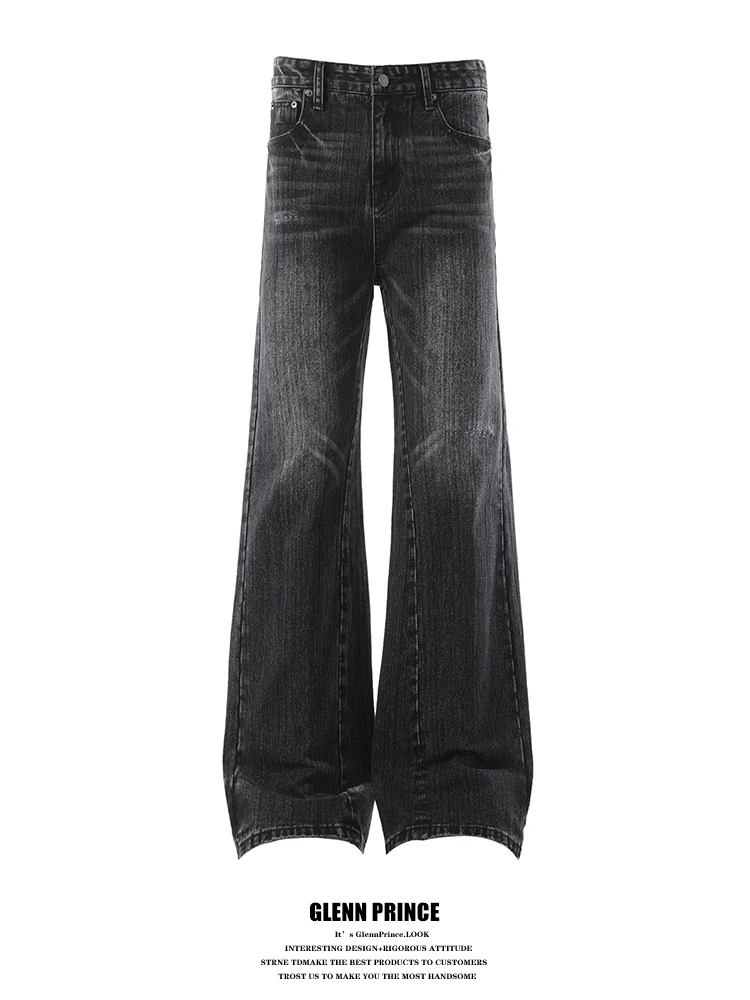 

Washed American Retro Jeans Men Loose Wide Leg Casual Street Style Long Pants Straight Tube Jeans Youth Trendy Cotton
