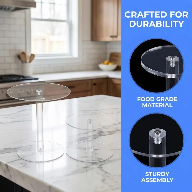 Hot！Transparent Acrylic Display Cake Stand for Bakery Cupcakes Round Dessert Holder Ideal for Party Event Home Decor
