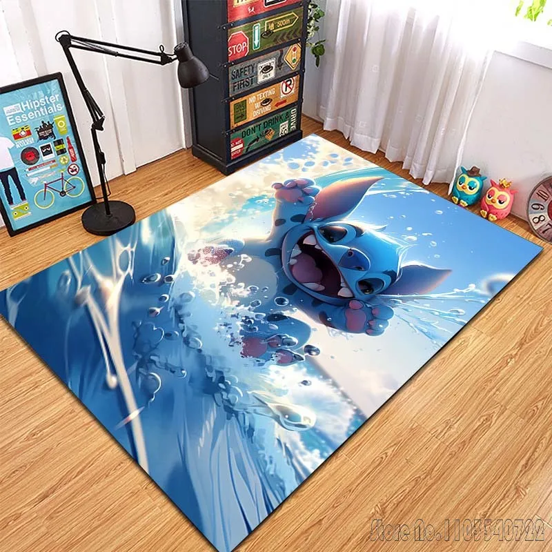 Cartoon  Stitch Pattern Bear Carpets for Living Room Bedroom Floor Mat Kid's Room Home Decor Anti-slip Rug Play Mat Gift