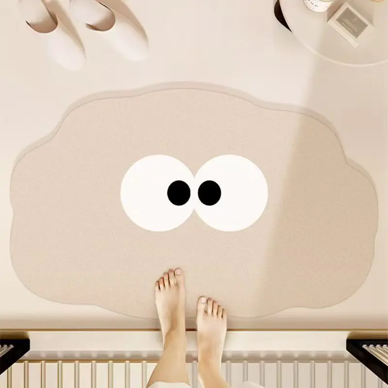 VIKAMA Niedlicher und lustiger Badteppich mit großen Augen und Wolkenmotiv, saugfähig, rutschfest, schnell trocknend, Fußmatte, Toiletten-Eingangsmatte, Türmatte