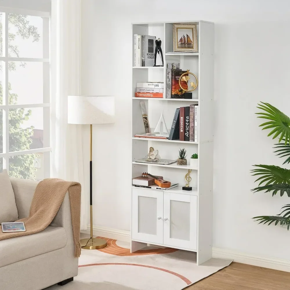 

Bookcases,6-story white modern bookshelf with door cabinet, suitable for living rooms and home offices,Bookcases.