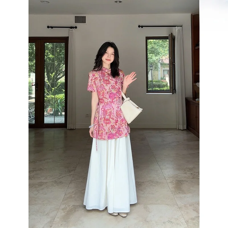 

Женские летние новые брюки свободного кроя с широкими штанинами, с цветочным узором в китайском стиле, из шелкового лиоцелла, повседневные, свободного кроя