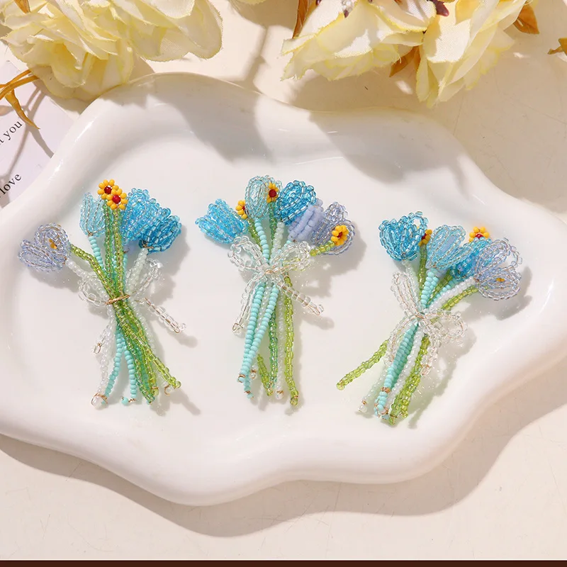 Clog Decor 1pc Blue Tulip Flower Bouquet Beach Vacation Sandal Charm Crystal Clear DIY Summer Waterproof Durable Crocs Charms