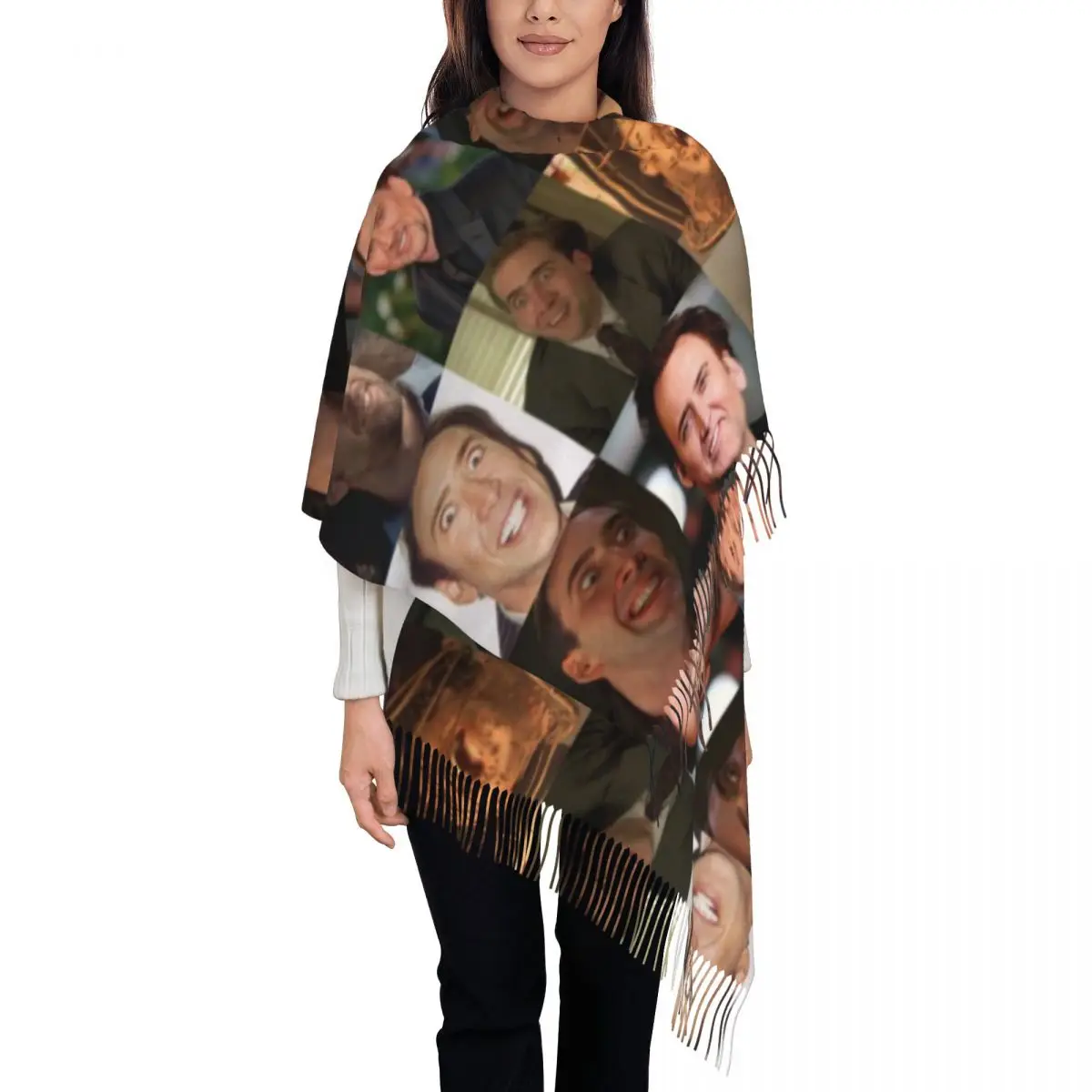 

Nicolas Cage Funny Face Meme Shawl Wraps Women Winter Warm Large Soft Scarf Nicolas Cage Printed Pashminas Shawl Scarves