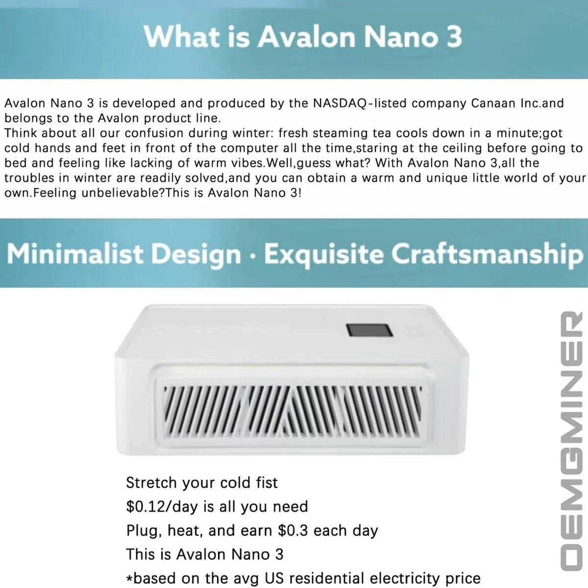 Stock en EE. UU. Bitcoin Miner Avalon Nano 3 Canaan máquina de minería con fuente de alimentación original Mini BTC máquina lotería Lucky Miner silencioso uso doméstico