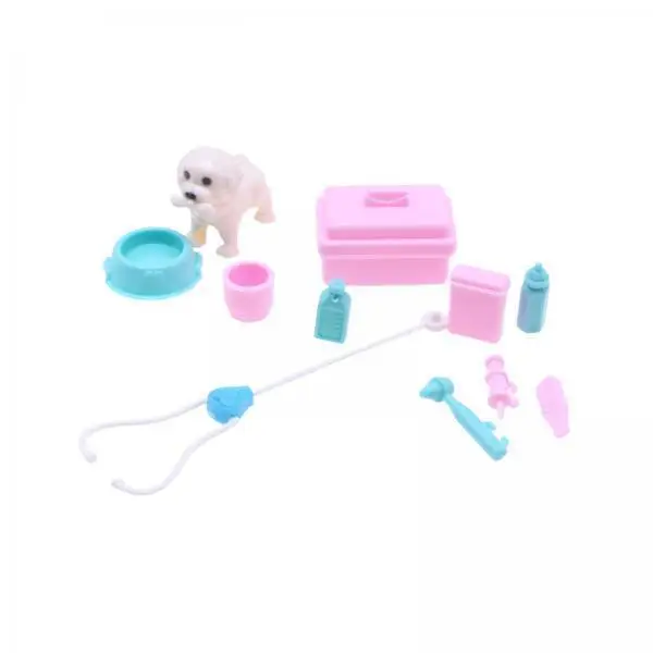 Dollhouse Miniature Vet Toys Pretend Play Pet Care Set Plastic Educational Game for Children Birthday