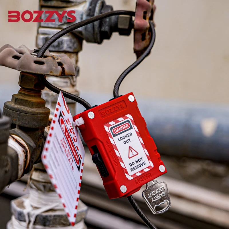 BOZZYS Vermelho 4mm Bloqueio Ajustável Tagout Cabo Bloqueio 0.8M Cadeado de Segurança para Equipamentos Industriais para Uso Industrial