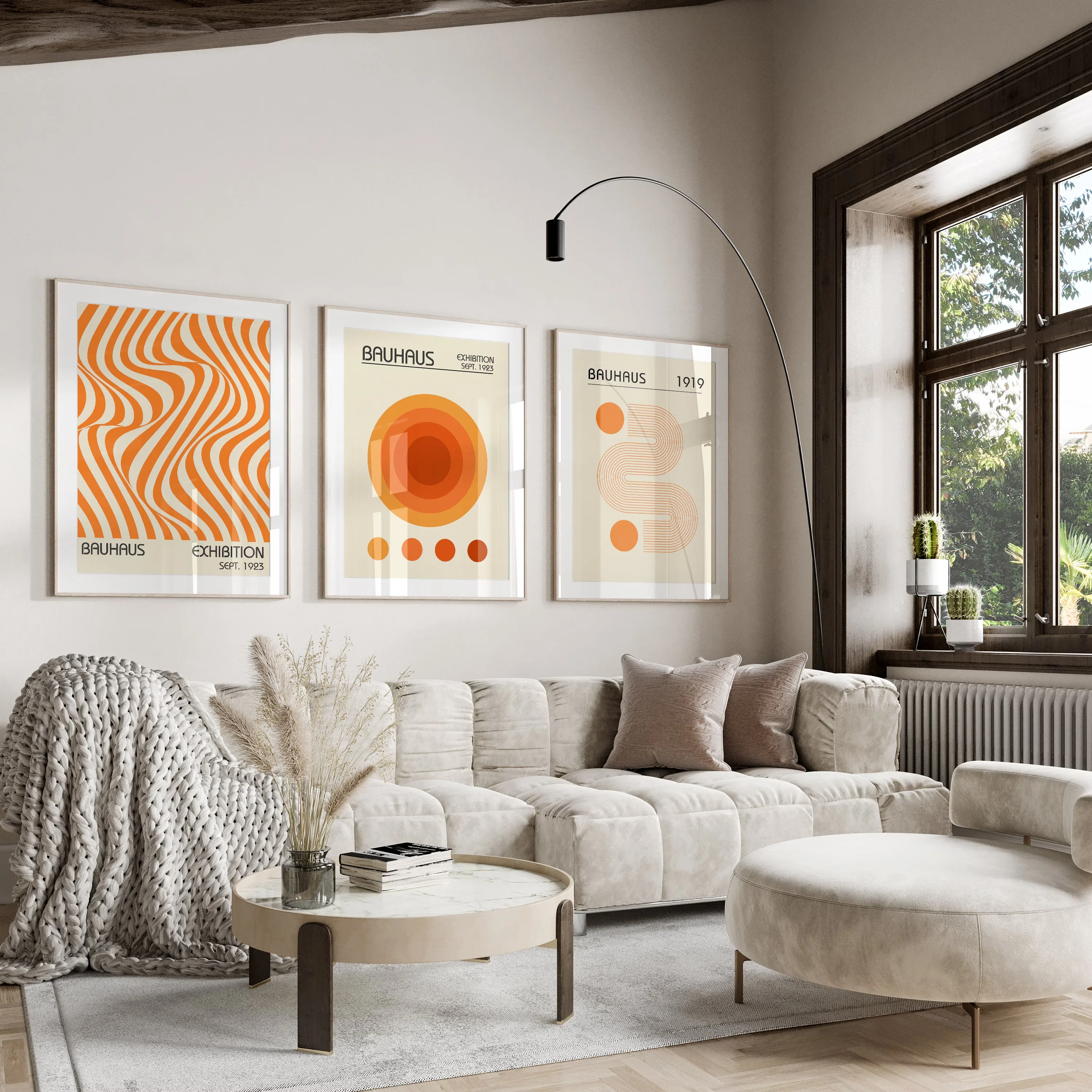 Vintage Orange & Beige Bauhaus Leinwand Poster Mid Century Minimalist Wandkunst Ausstellung Poster für moderne Wohnzimmer Home Decor