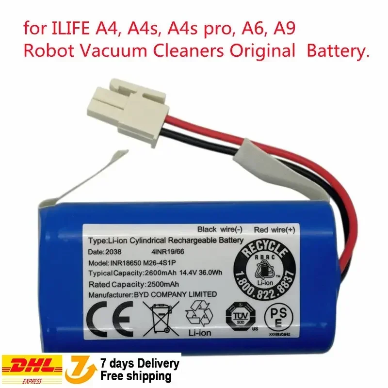 

Original 14.8V 2600mah Lithium Battery For ILIFE A4 A4s V7 A6 V7s Plus Robot Vacuum Cleaner INR18650 M26-4S1P battery