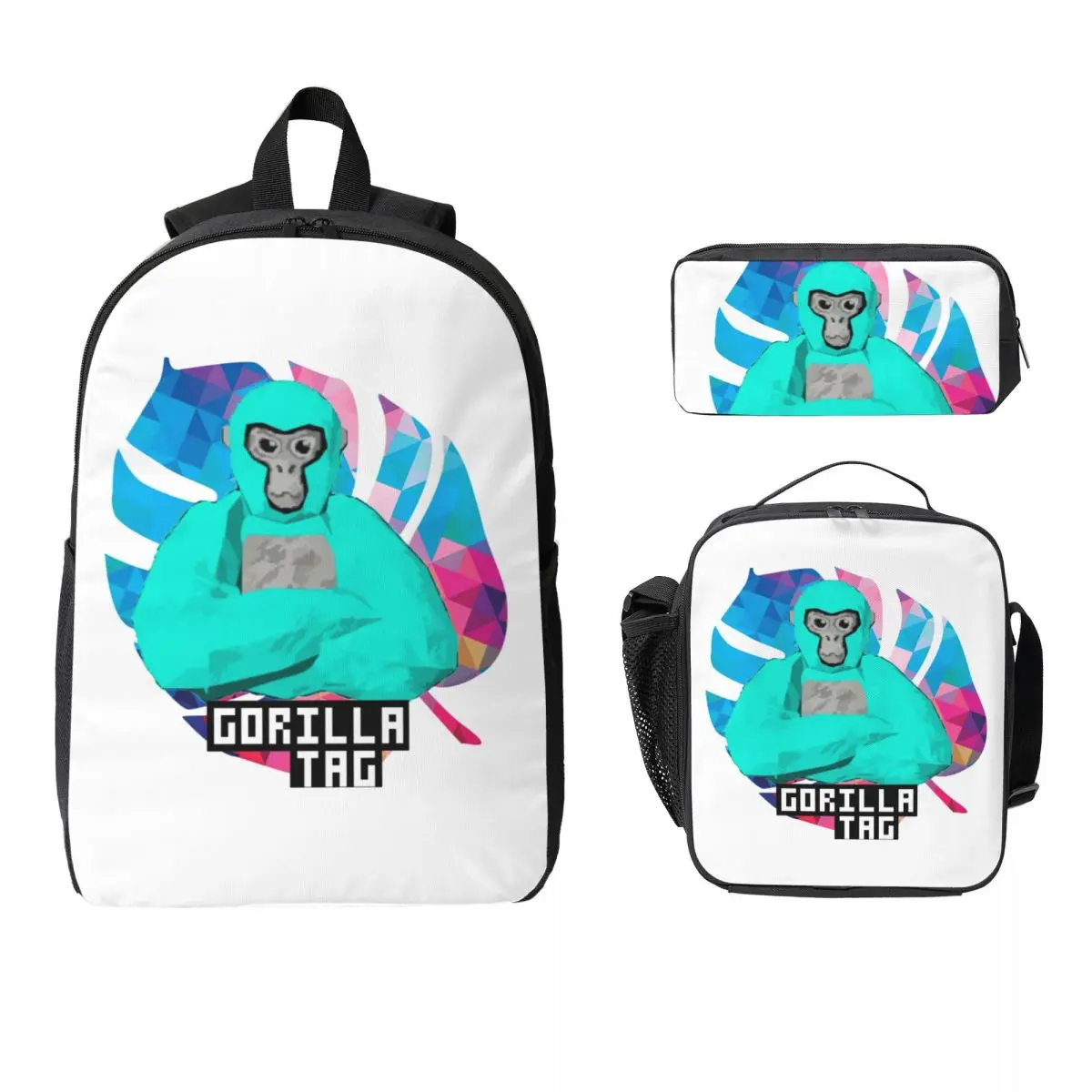 

Gorilla Tag Color Leaf Backpack Student Boys Girls BookBag School Bag Laptop Shoulder Bags 3ps Insulated Lunch Bag Pencil Case