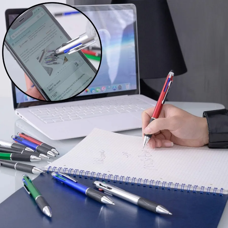 4-Color Ballpoint Pen with Medium Point 1.0mm Multi-Colored Pens in One Design Featuring Touch Screen Stylus Functionality Idea