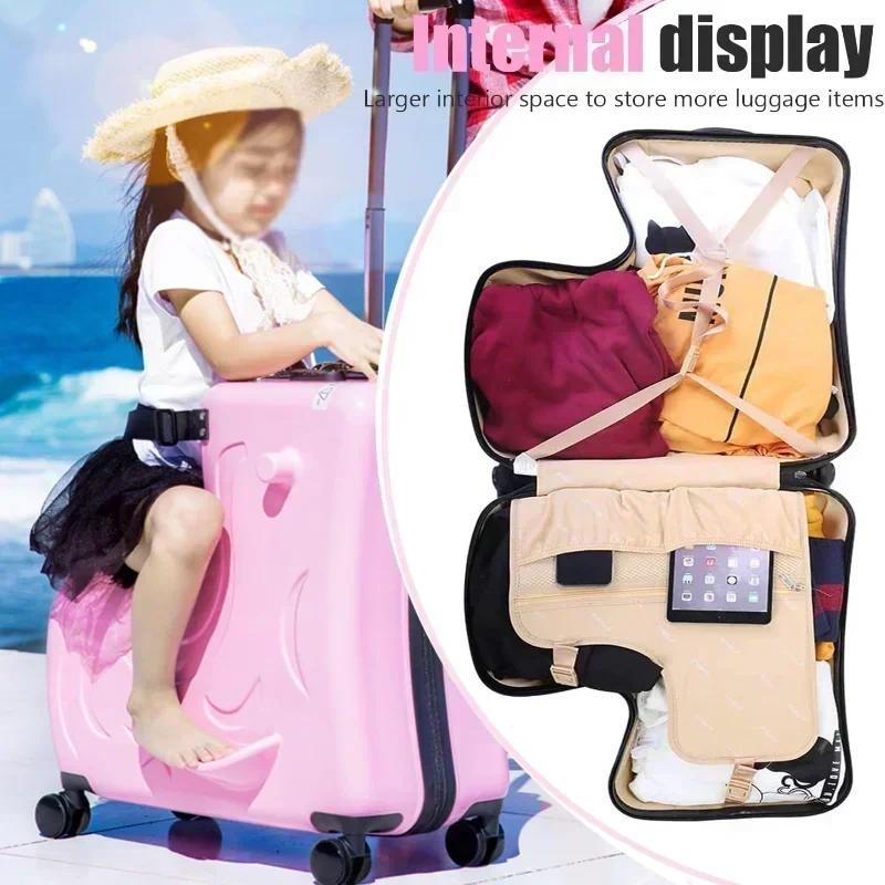 Kids Scooter Suitcase Cartoon Sit & Riding Luggage with 360° Swivel Wheel Pedal Removable Seat Belt Cabin Luggage for Boy Girl