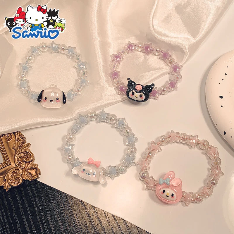 Sanrio สร้อยข้อมือคริสตัลลายการ์ตูน My Melody Cinnamoroll กำไลข้อมือคู่รักตุ๊กตาของขวัญผู้หญิง