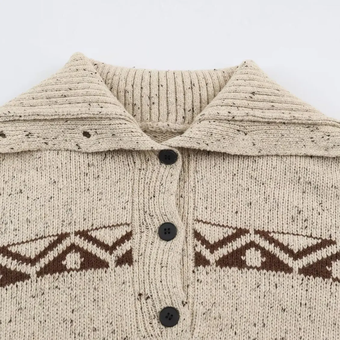 KASLEAD New Women's Geometric Pattern Knitted Sweater Shorts Set Long Sleeve Crew Neck Autumn Fashion Two-Piece Ensemble