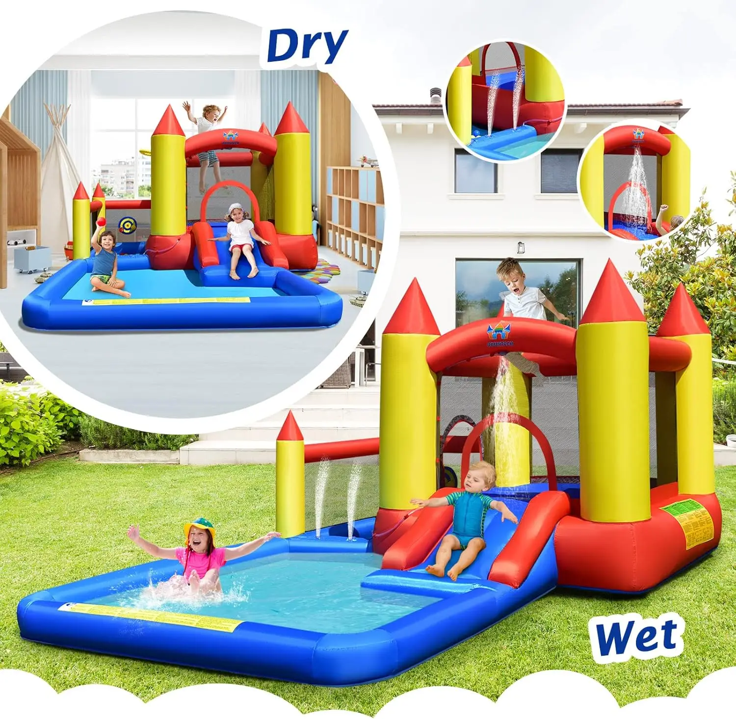 Tobogán de agua inflable para niños, casa de rebote, interior y exterior, soplador de 480w