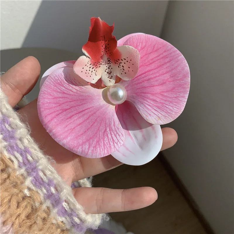 

Orchid Butterfly Hair Clip - Elegant Bow with Pearl Flower Duckbill Styling Tool for Vacation Photos & Boho Hair Accessories