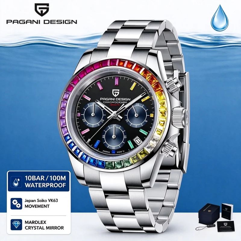 PAGANI DESIGN Men's 100M Waterproof Quartz Watch VK63 Sapphire Crystal Small Three Hands Calendar Watch