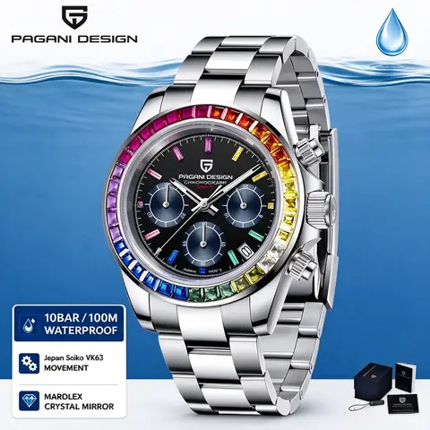 PAGANI DESIGN Men's 100M Waterproof Quartz Watch VK63 Sapphire Crystal Small Three Hands Calendar Watch