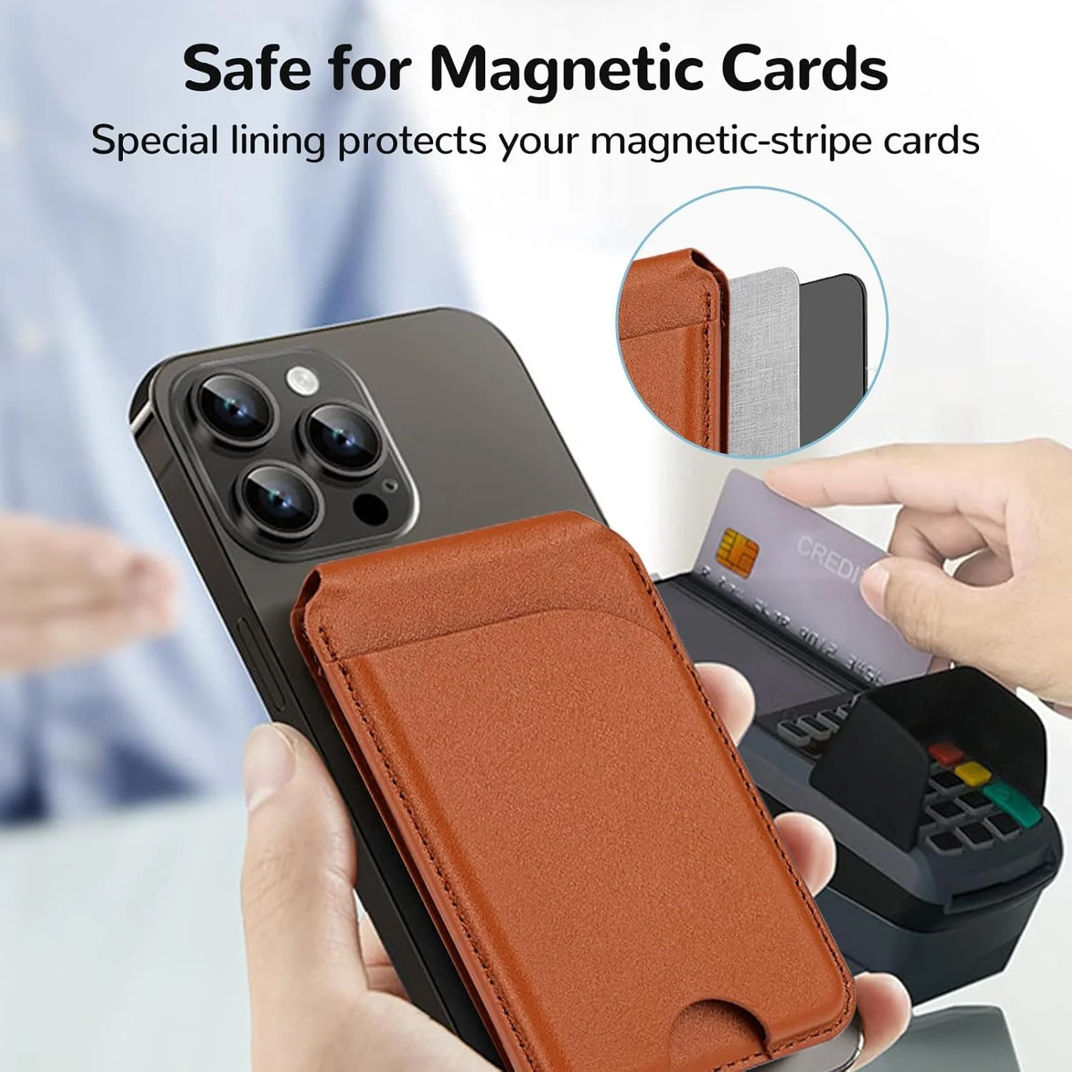 MagSafe Magnetische Leder-Geldbörse Kartenhalter Verstellbar 160° °   Handyständer mit Entmagnetisierungsschutz und Mehrfach-Kartenfach für iPhone 12-17 Serie