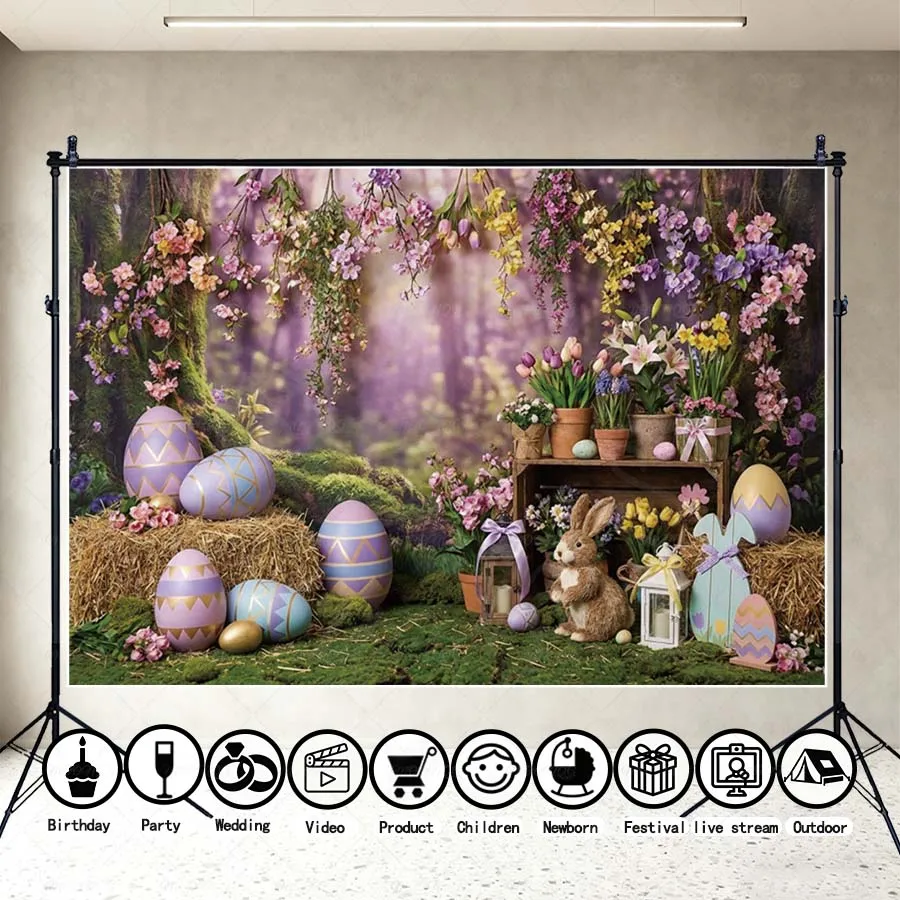 

MOON.QG Easter Decoration Background Photography Arch Garland Bunny Eggs Backdrop Kids Wallpaper Festival Photo Studio Birthday