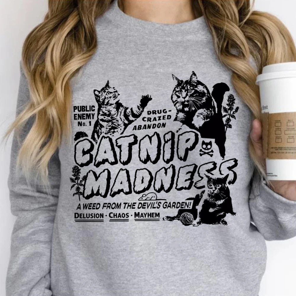 

Funny Cat Sweathirts for Women Men Catnip Madness Cute Cat Shirt Funny Shirts with Cats Crazy Shirts Cool Graphic Hoodies