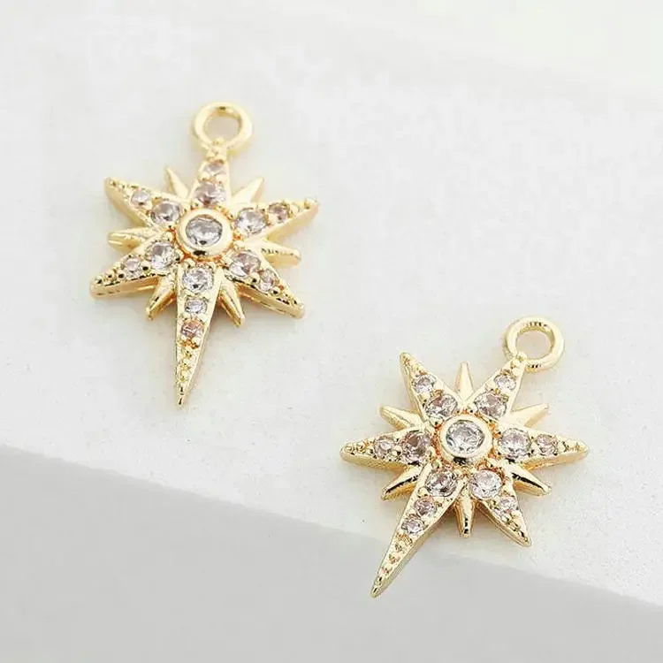 

4PCS 9.5*16MM Star Charms Pendants Gold Color Plated Brass and Zircon Necklace Charms High Quality Jewelry Making Accessories