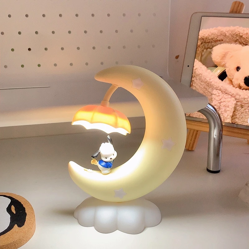 Ins lovely Pochacco Moon nightlight, dormitorio, mesita de noche, luz de ambiente, lámpara de mesa pequeña, luz led cálida