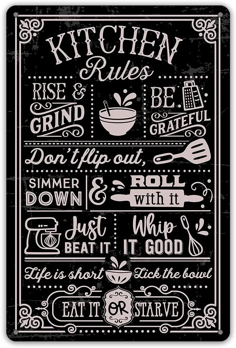 QIONGQI Funny Kitchen Quote Metal Tin Sign Wall Decor Kitchen Rules Sign for Home Kitchen Coffee Shop Decor Gifts--Tin Sign