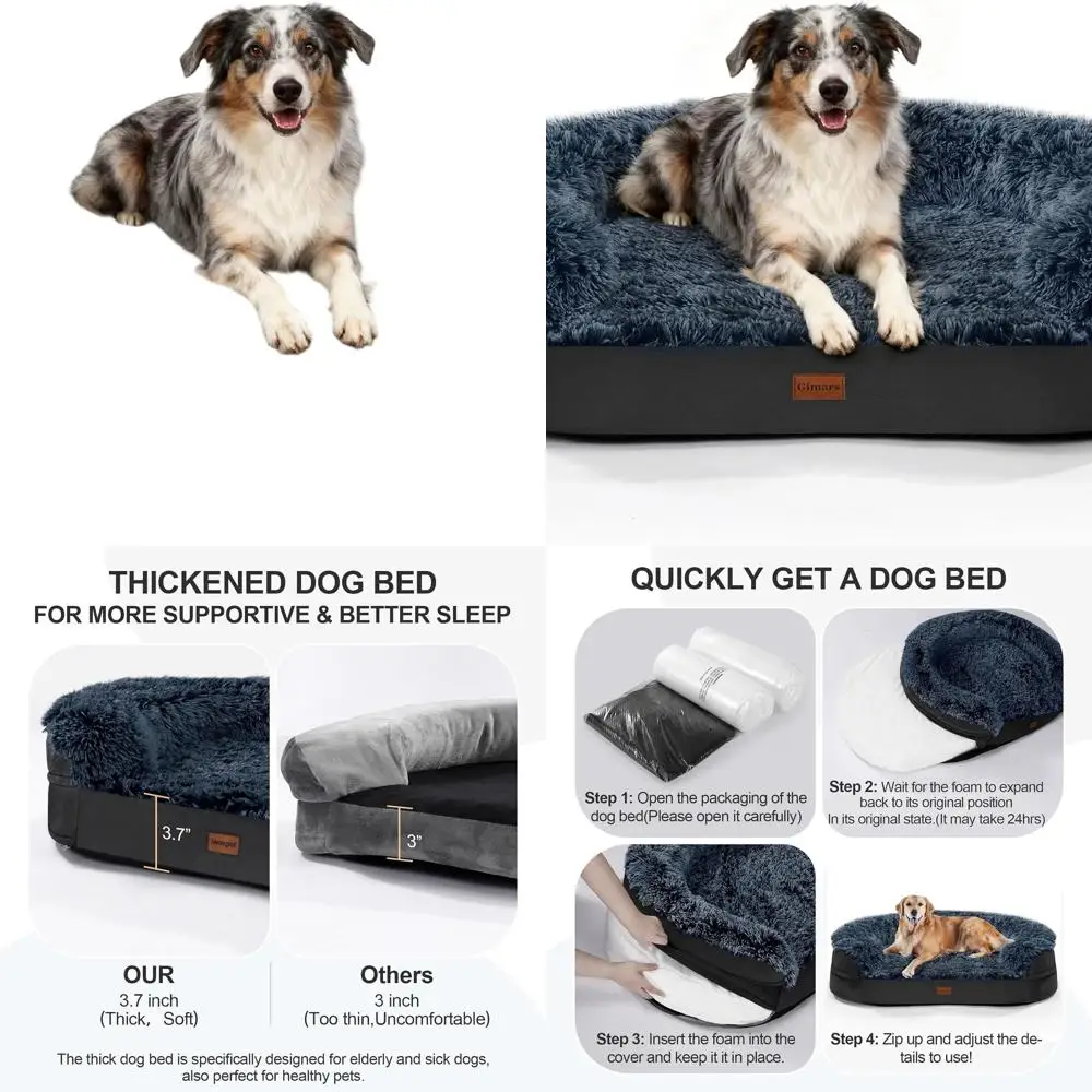 

Ортопедическая овальная кровать из пены с эффектом памяти для больших собак, 41x32,6x7, моющийся чехол, приподнятые края, нескользящее основание, плюшевое тепло