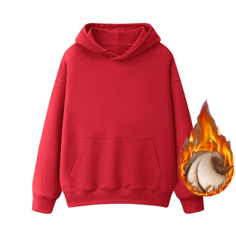 سترة نسائية بلون نقي للخريف والشتاء مع قلنسوة سميكة عصرية فضفاضة غير رسمية بتصميم قبعة ملابس الشارع الشهير بغطاء للرأس مبطن بالصوف