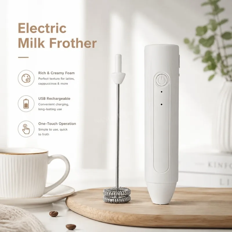 Electric Coffee Frother 2 In 1 Rechargeable Type-C Blender Stainless Steel 3 Speeds Milk Mixer Egg Beater Handheld Foam Maker