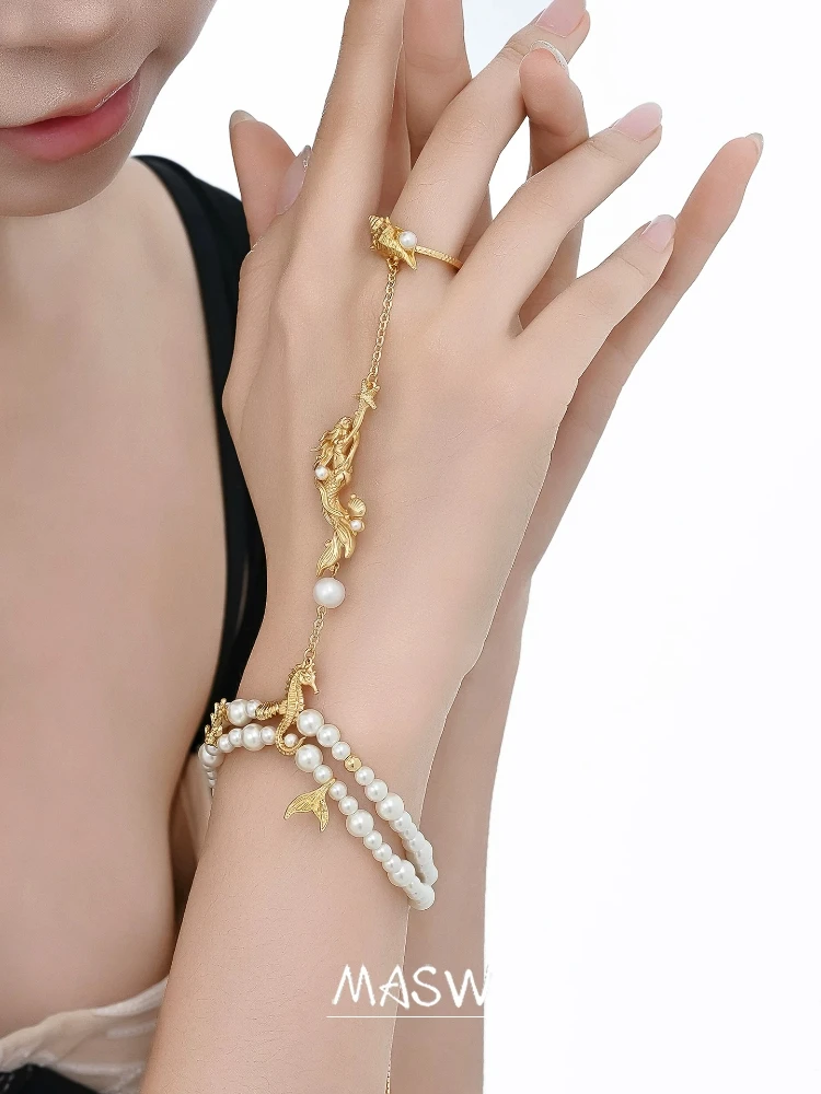 MASW Original Design Luxury Ocean Element Simulated Pearl Bracelet  For Women Girl Modern Jewelry Fine Accessories