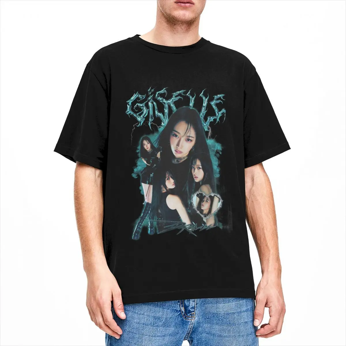 Men Giselle Poster T Shirts Aespaed 100% Cotton Clothing Summer Aesthetic Short Sleeve T Shirt O Neck Hip Hop Casual Tees