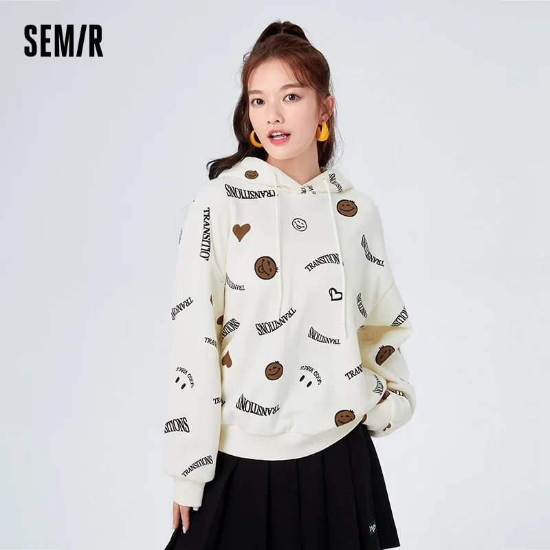 Semir Sweatshirt Women Design Full-Print Cool Niche Winter Casual Loose Personalized Fleece Hooded Sweatshirt