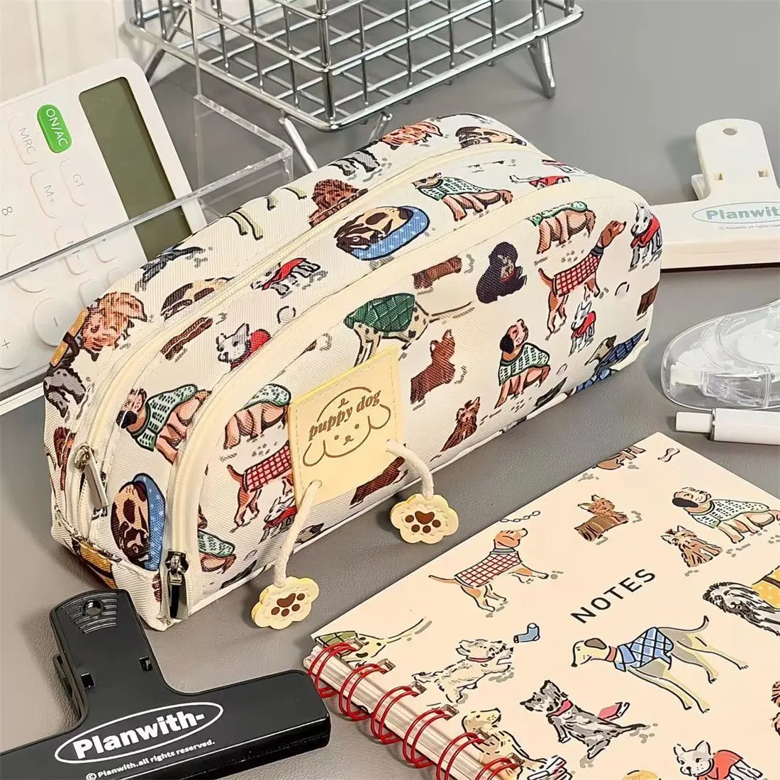 Ins Style Cute Dog Pencil Bag High Value Large Capacity Student Stationery Storage Bag Double Zipper Multi-layer Pencil Bag