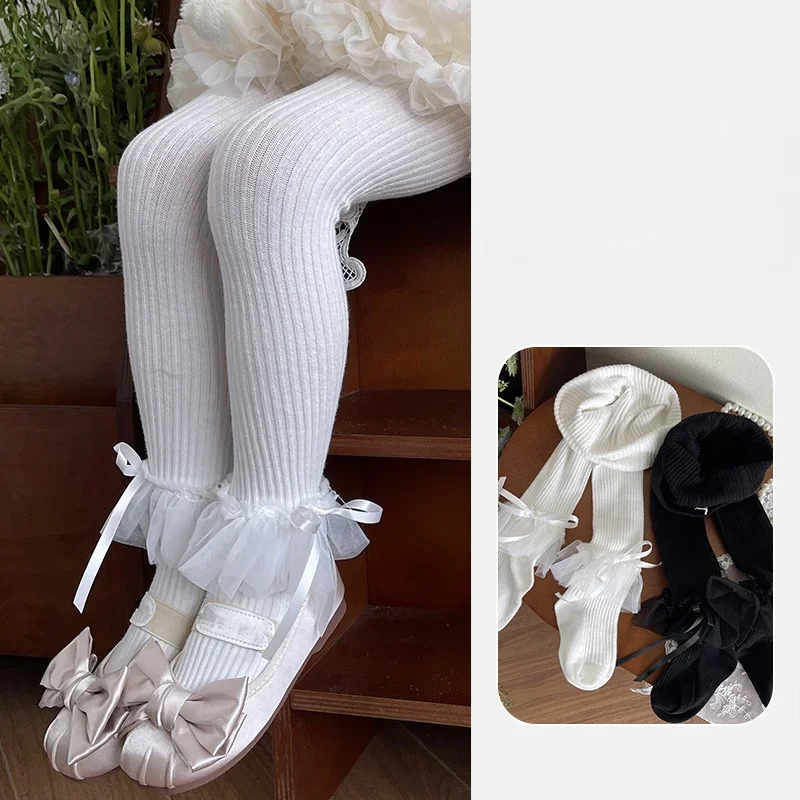 

Весенне-летние новые детские колготки для девочек, милые колготки для маленьких девочек, кружевные сетчатые леггинсы с бантом и рюшами