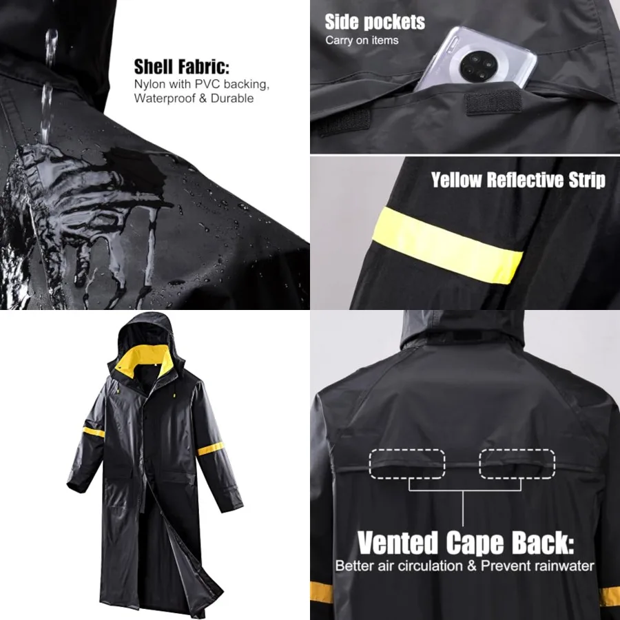 

EI Sonador Classic Long Rain Coats for Men, Hooded Raincoats Rainwear for Waterproof Work, Breathable, Rain Jacket Poncho