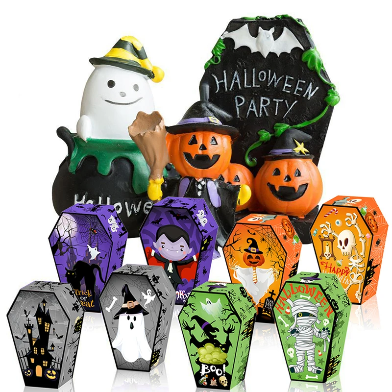 12 Stück Halloween Sargform Snackbox Totenkopf Fledermaus Geist Goodie Boxen für Happy Halloween Party Dekor Versorgung Süßes oder Saures Box