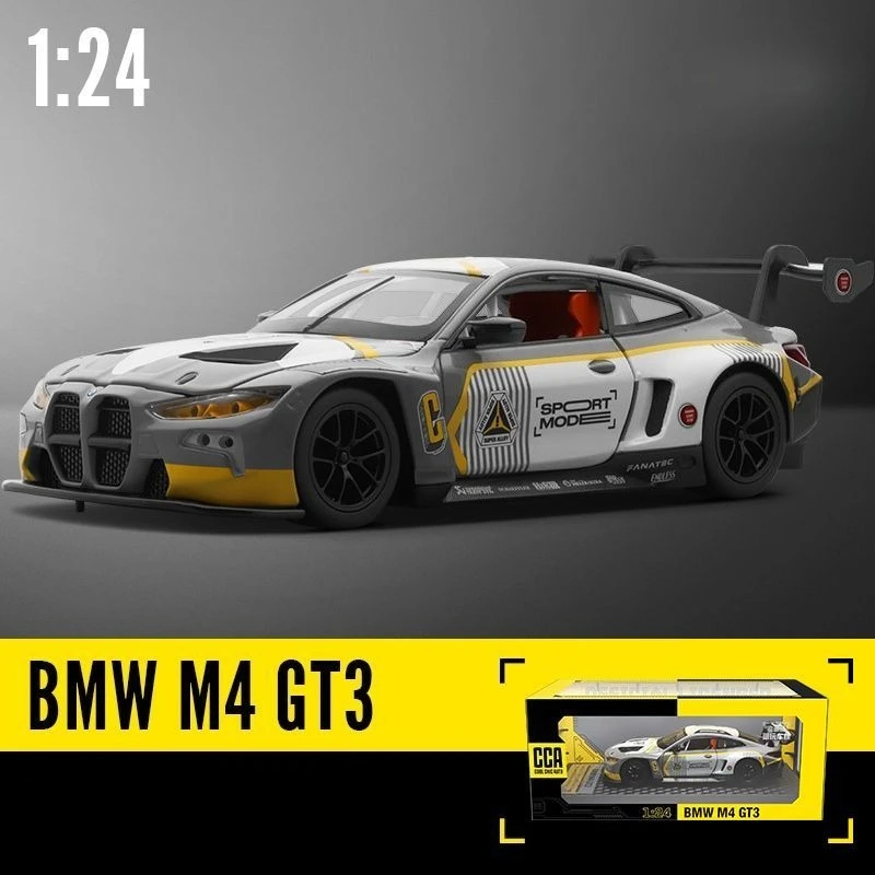 

1:24 die-cast alloy purple-green BMW M4GT3 racing car model, door-opening children's toy collection gift