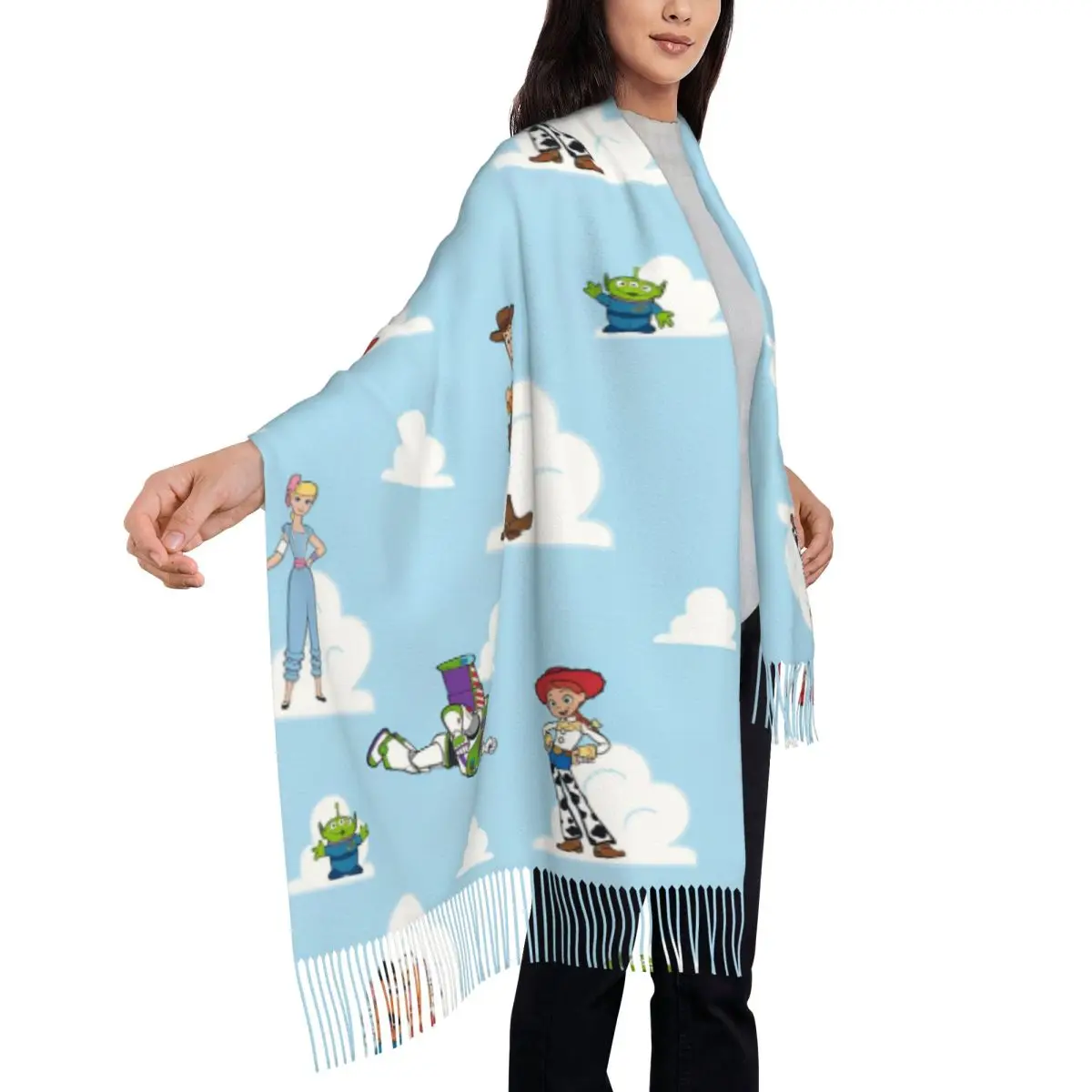 

Toy Story Buzz Lightyear Woody Shawl Wrap Womens Winter Large Long Scarf Pashmina Tassel Scarves