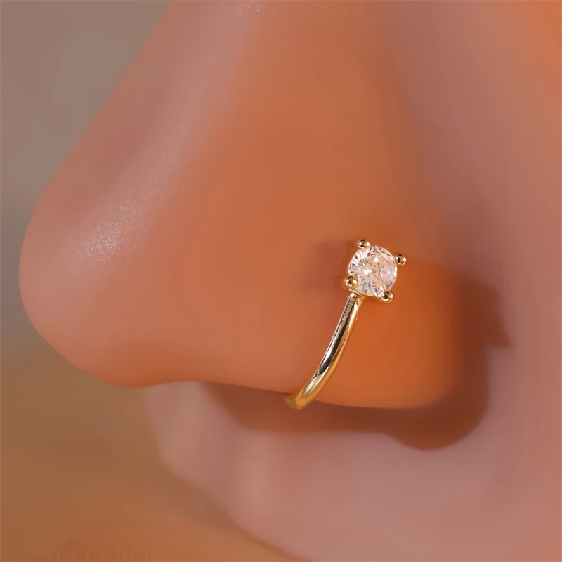 

1-Piece Round Zircon Non Perforated Nose Ring Female Brass Material Adjustable Nose Clip Mother's Day Gift for Mom