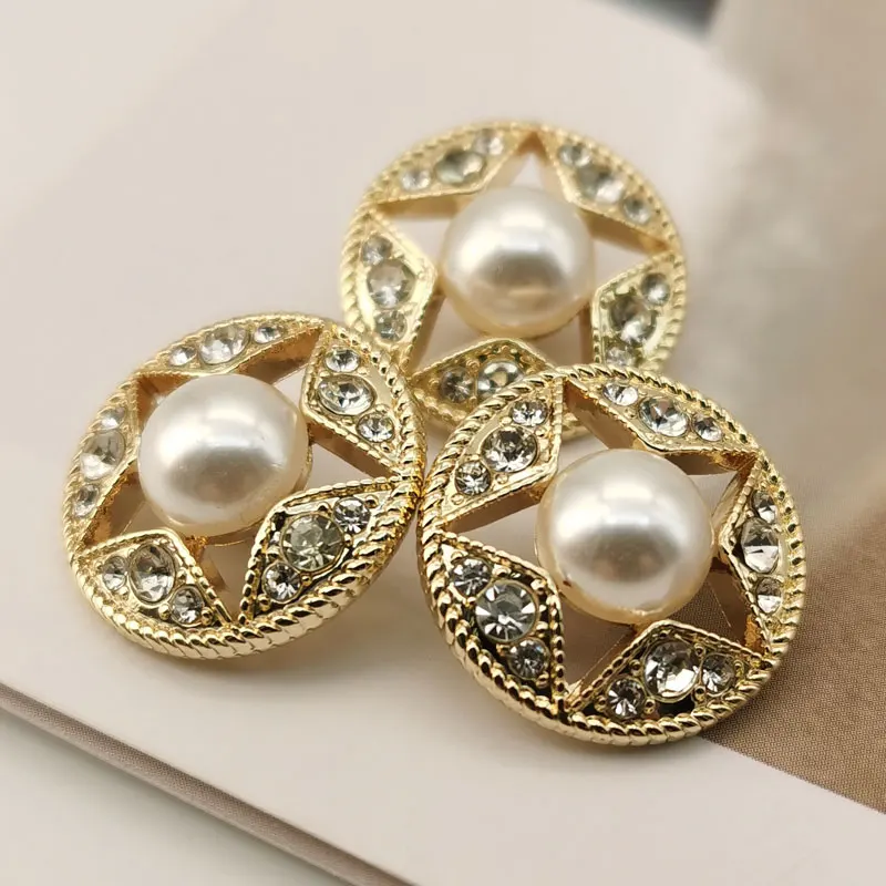 Metal Buttons For Clothing Designers Handmade Luxury Garment Sewing Accessories Pearl Rhinestone Decorate DIY Crafts Supplies