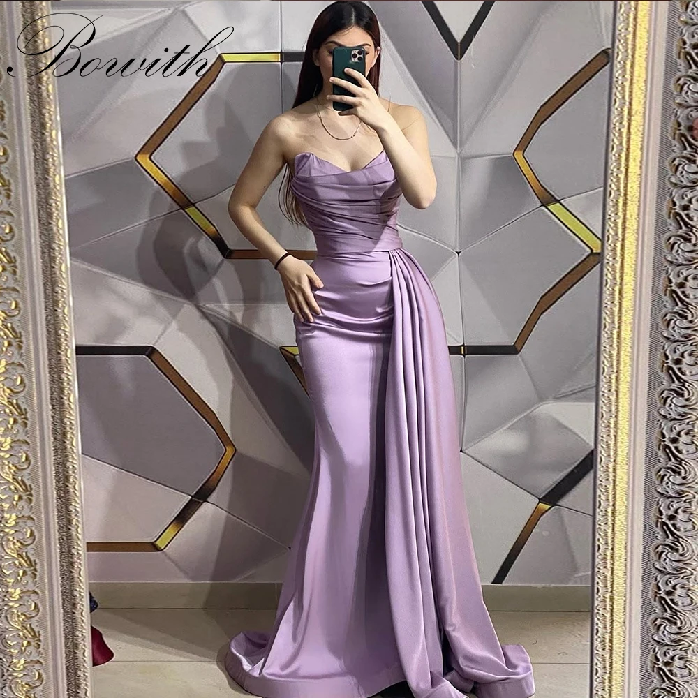 

Bowith Lavender Mermaid Evening Dresses Strapless Floor-Length Long Prom Dresses Customized Party Dresses Special Occasion