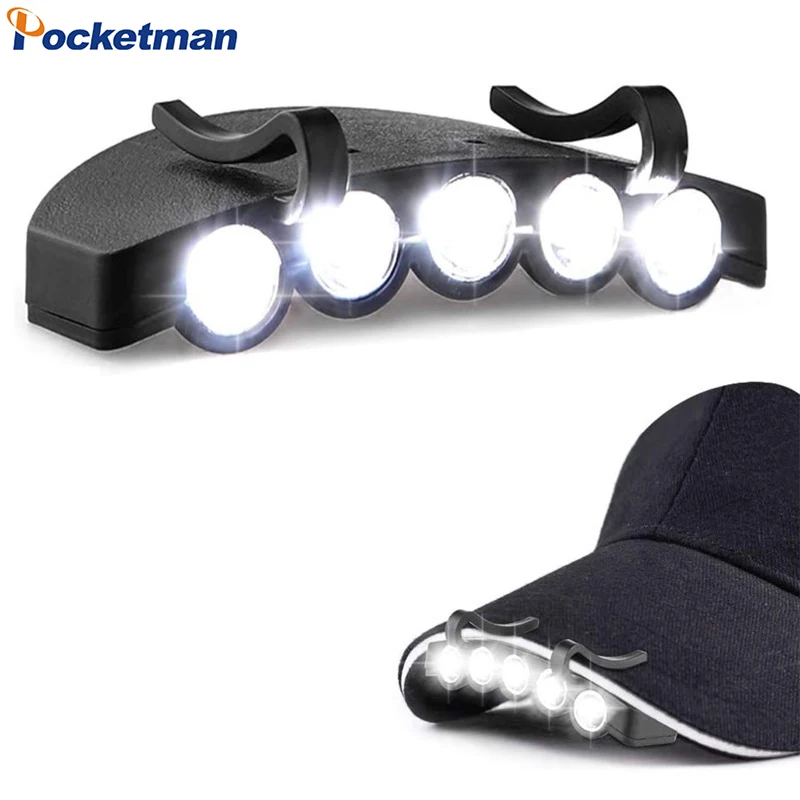 Portable 5*LED Clip Hat Light Headlamp Night Running Head Flashlight Night Fishing LED Cap Headlight Waterproof Head Lamp