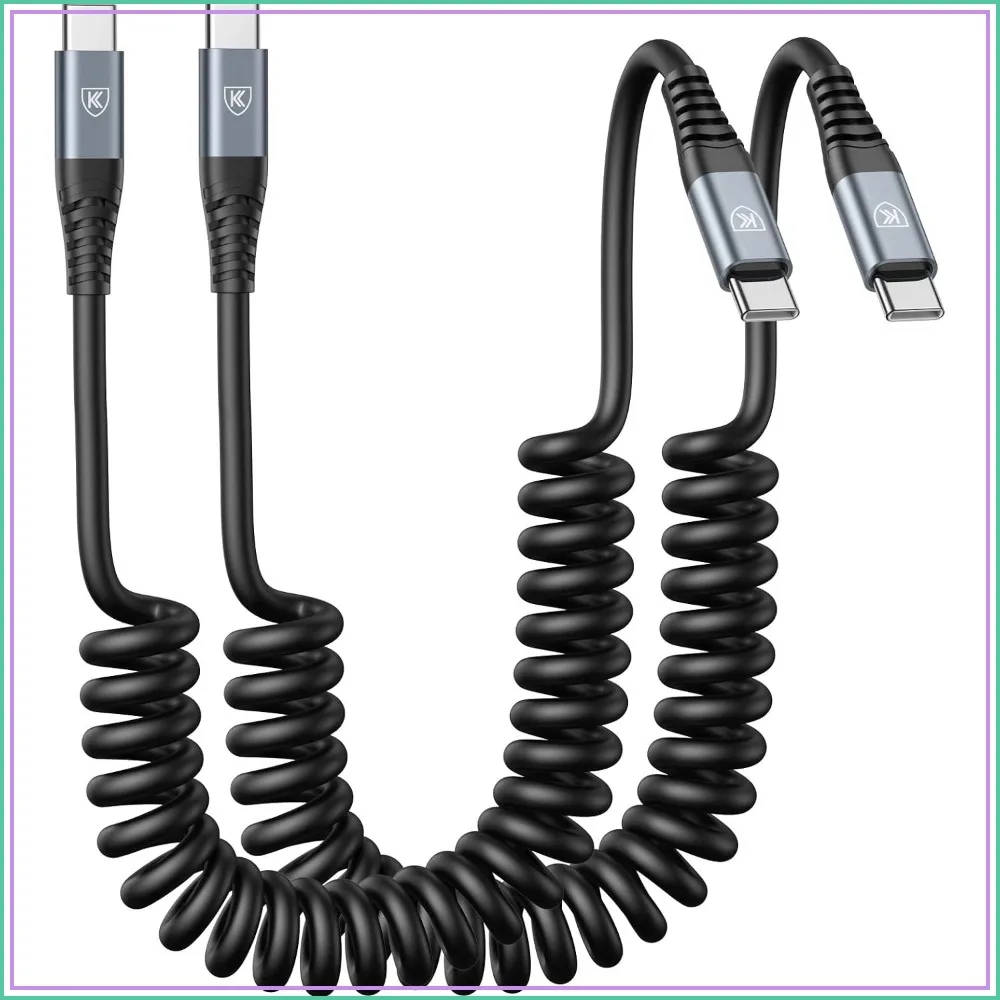 2-Pack Coiled USB C to C Cable 3ft, 60W Fast Charging for Car, Compatible with iPhone 16/15, Samsung Galaxy S23