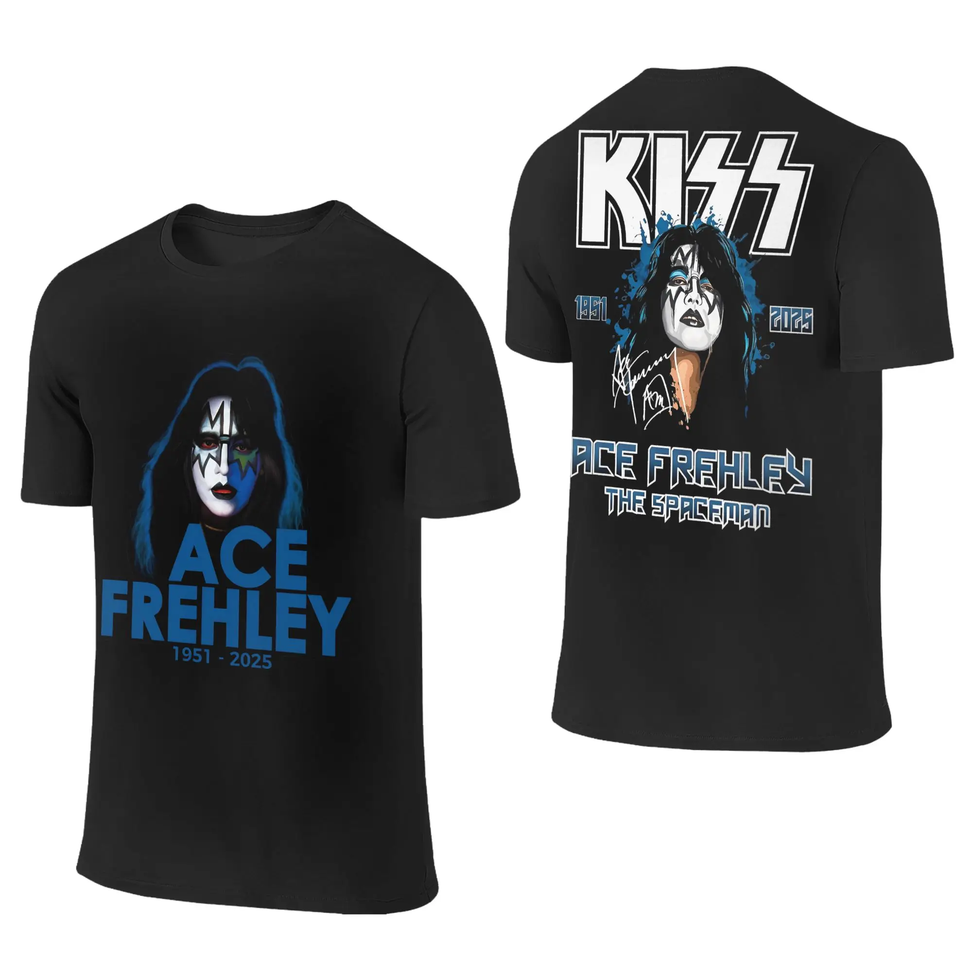 الصيف الرجال النساء مزق الآس فريلي رجل الفضاء 1951-2025 قبلة الفرقة قميص الزي القطن تي شيرت الملابس متعة تي شيرت